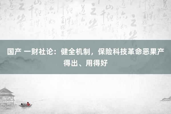 国产 一财社论：健全机制，保险科技革命恶果产得出、用得好