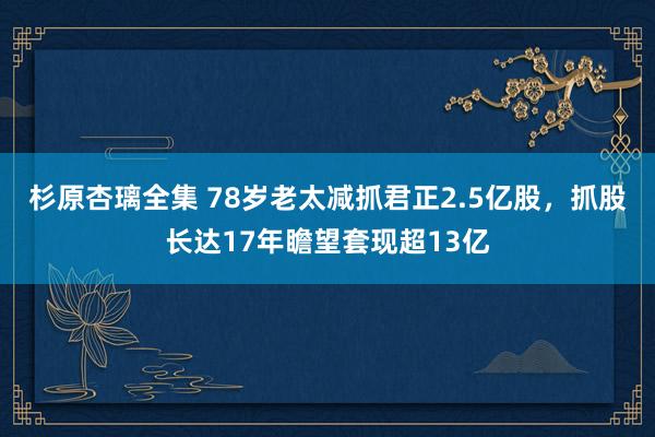 杉原杏璃全集 78岁老太减抓君正2.5亿股，抓股长达17年瞻望套现超13亿